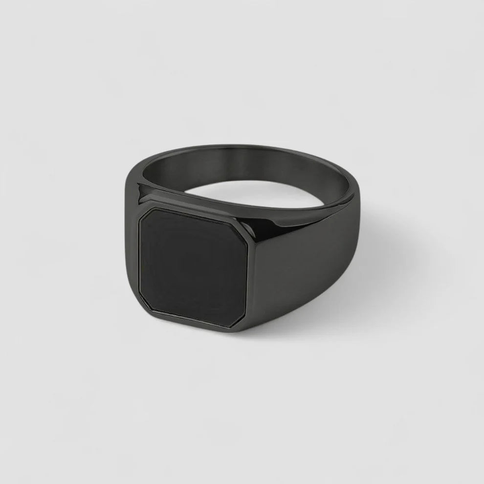 Square Agate Ring [Black]